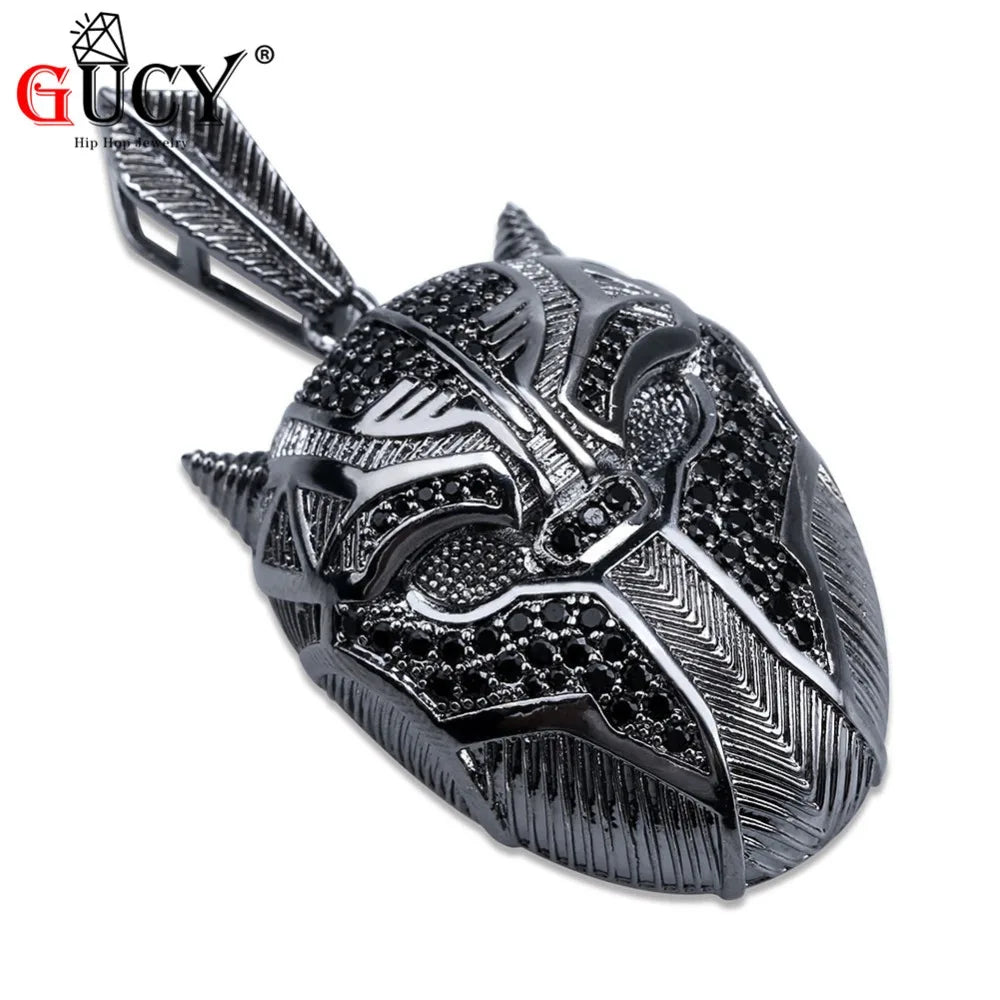 GUCY Hip Hop Masquerade Mask Pendant Necklace Iced Out