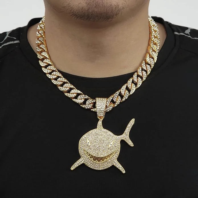 Big Shark Pendant with Cuban Necklace Hiphop Street Fashion