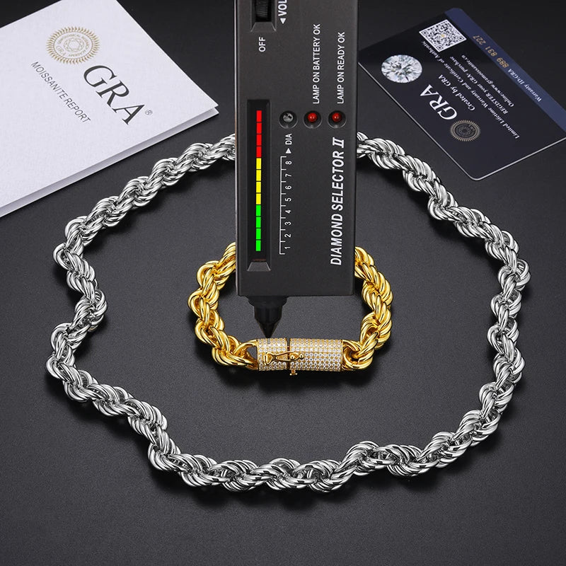 High Quality Rope Chain 6mm Necklace Moissanite 925 Silver For Men