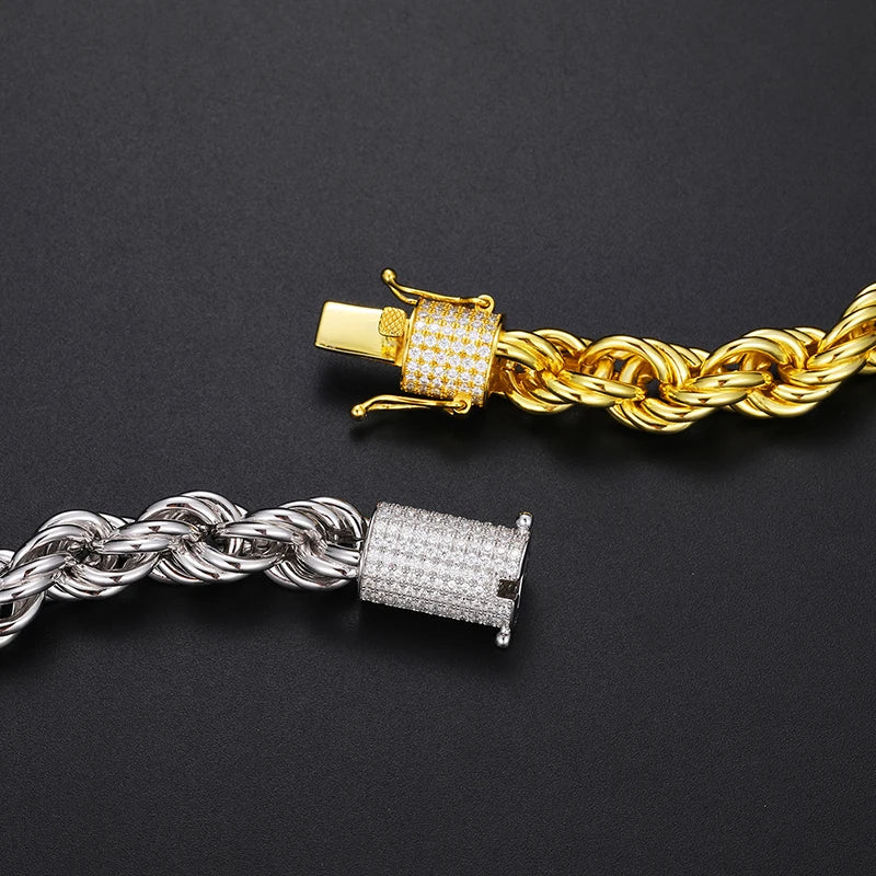 High Quality Rope Chain 6mm Necklace Moissanite 925 Silver For Men