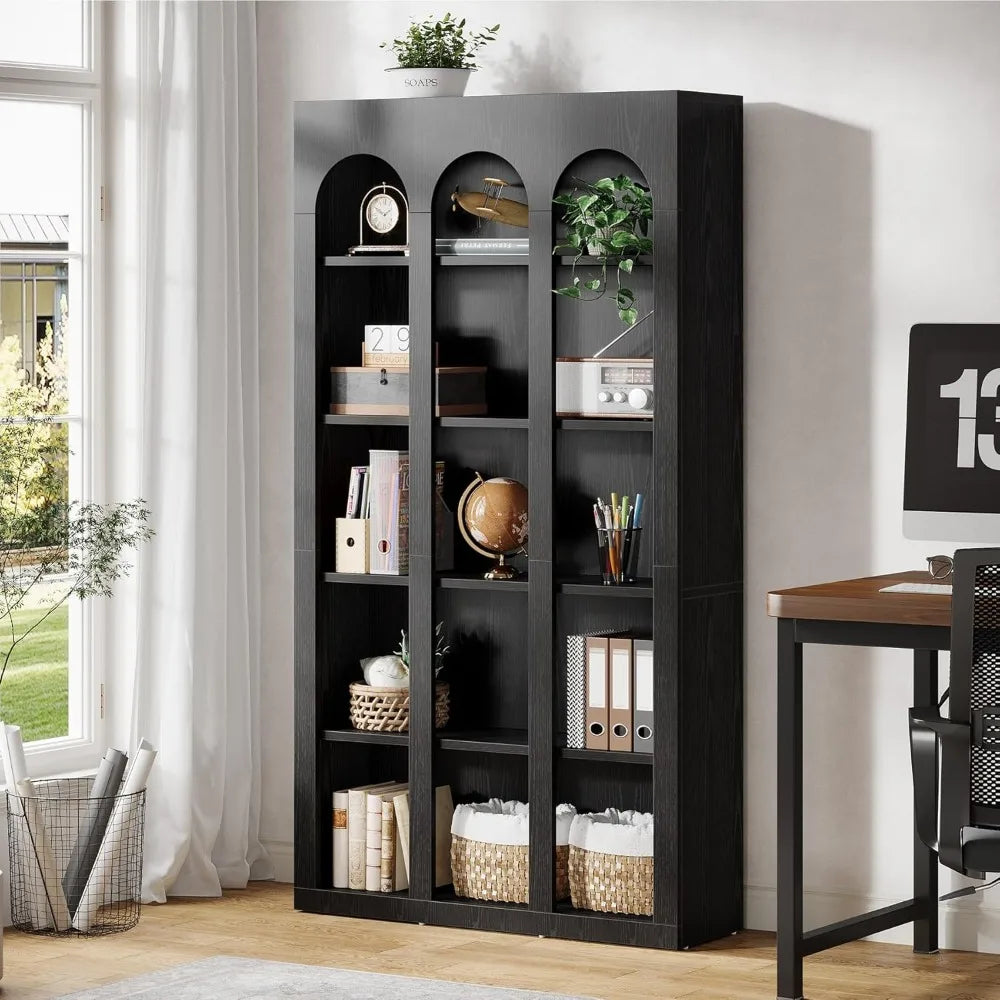 5-Tier Arched Bookshelf, 70.87-Inch Mid Century Gothic