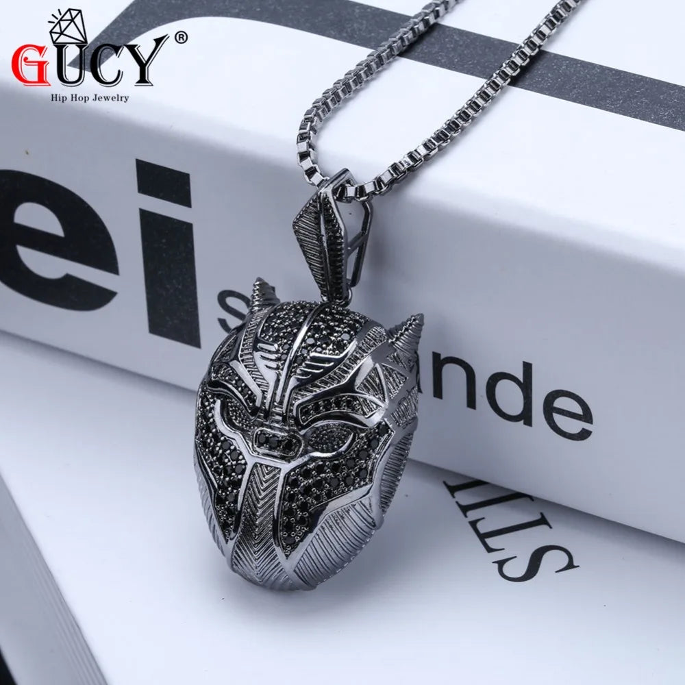 GUCY Hip Hop Masquerade Mask Pendant Necklace Iced Out