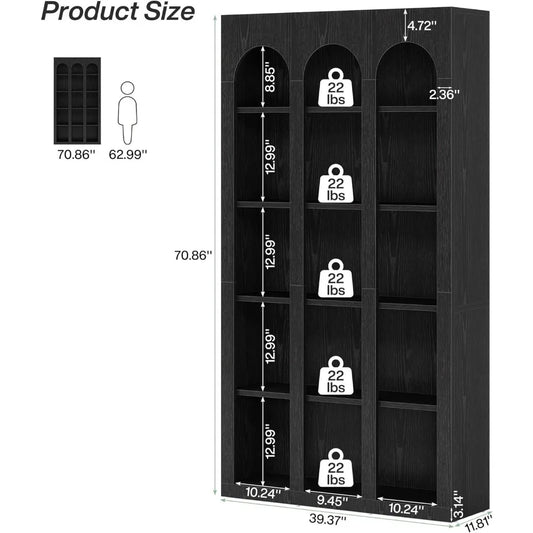 5-Tier Arched Bookshelf, 70.87-Inch Mid Century Gothic
