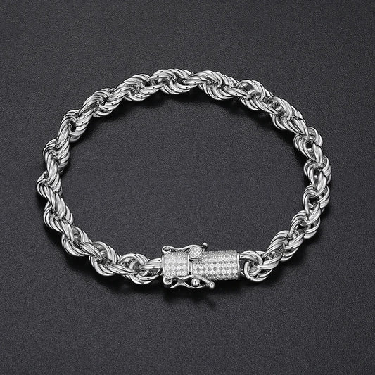 High Quality Rope Chain 6mm Necklace Moissanite 925 Silver For Men