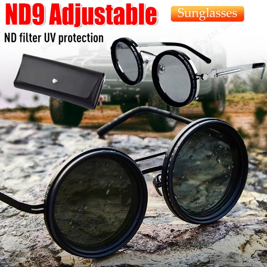 ND9 adjustable dimming Retro Punk round men's outdoor fishing UV400 polarized driving sunglasses