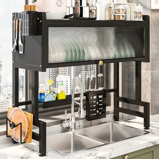 3-Tier Multi-Functional Kitchen Organizer Large Over The Sink Dish Rack with Cover