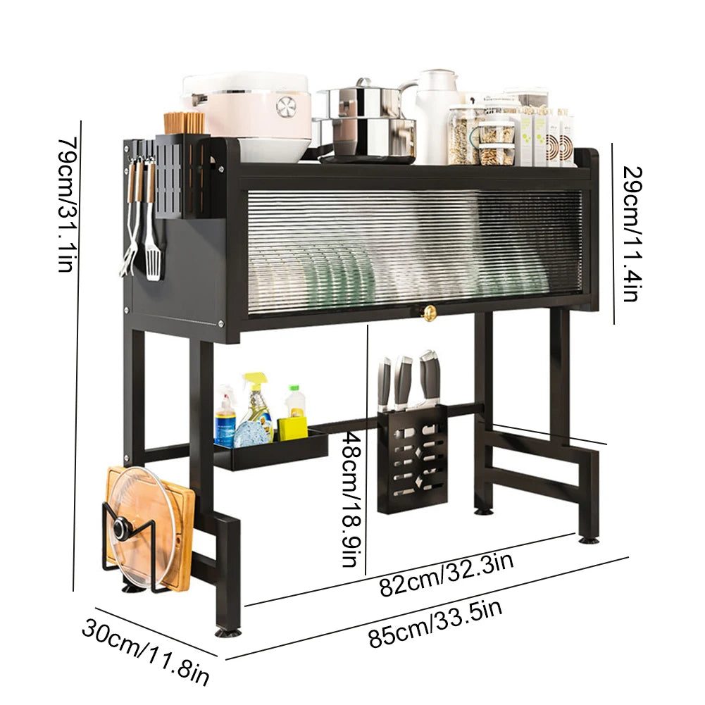 3-Tier Multi-Functional Kitchen Organizer Large Over The Sink Dish Rack with Cover