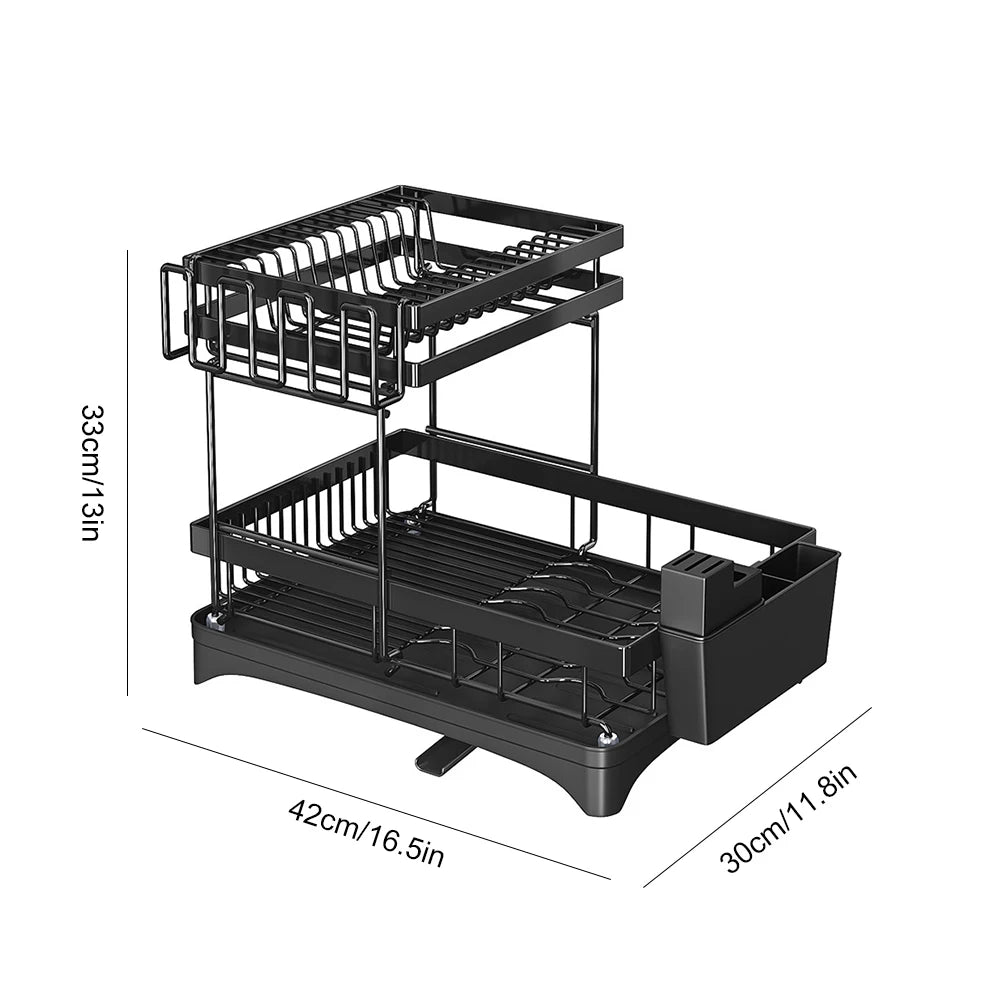 3-Tier Multi-Functional Kitchen Organizer Large Over The Sink Dish Rack with Cover